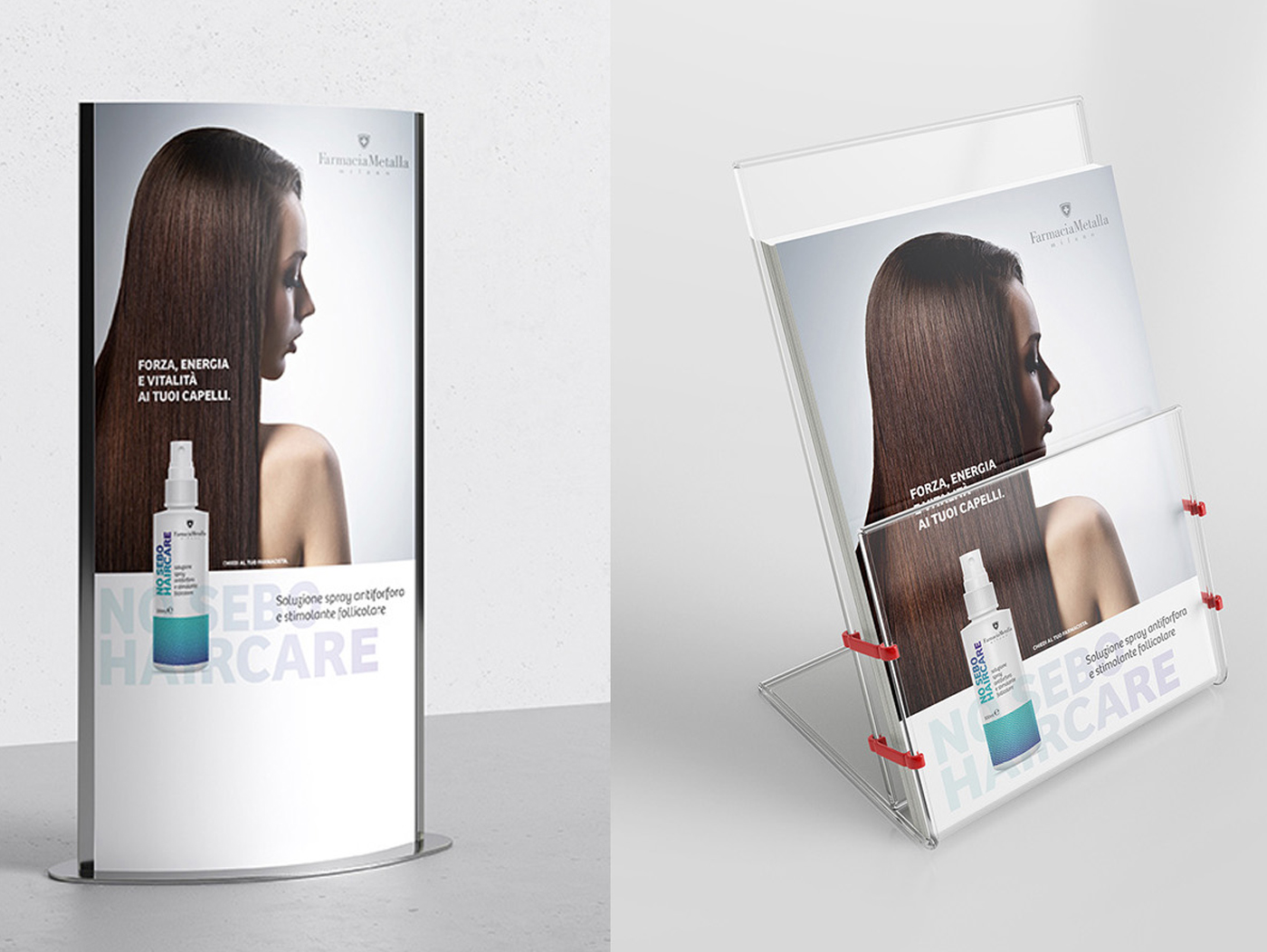 Totem and flyer Farmacia Metalla